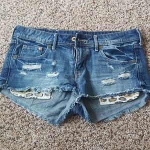 Distressed low rise jean shorts
